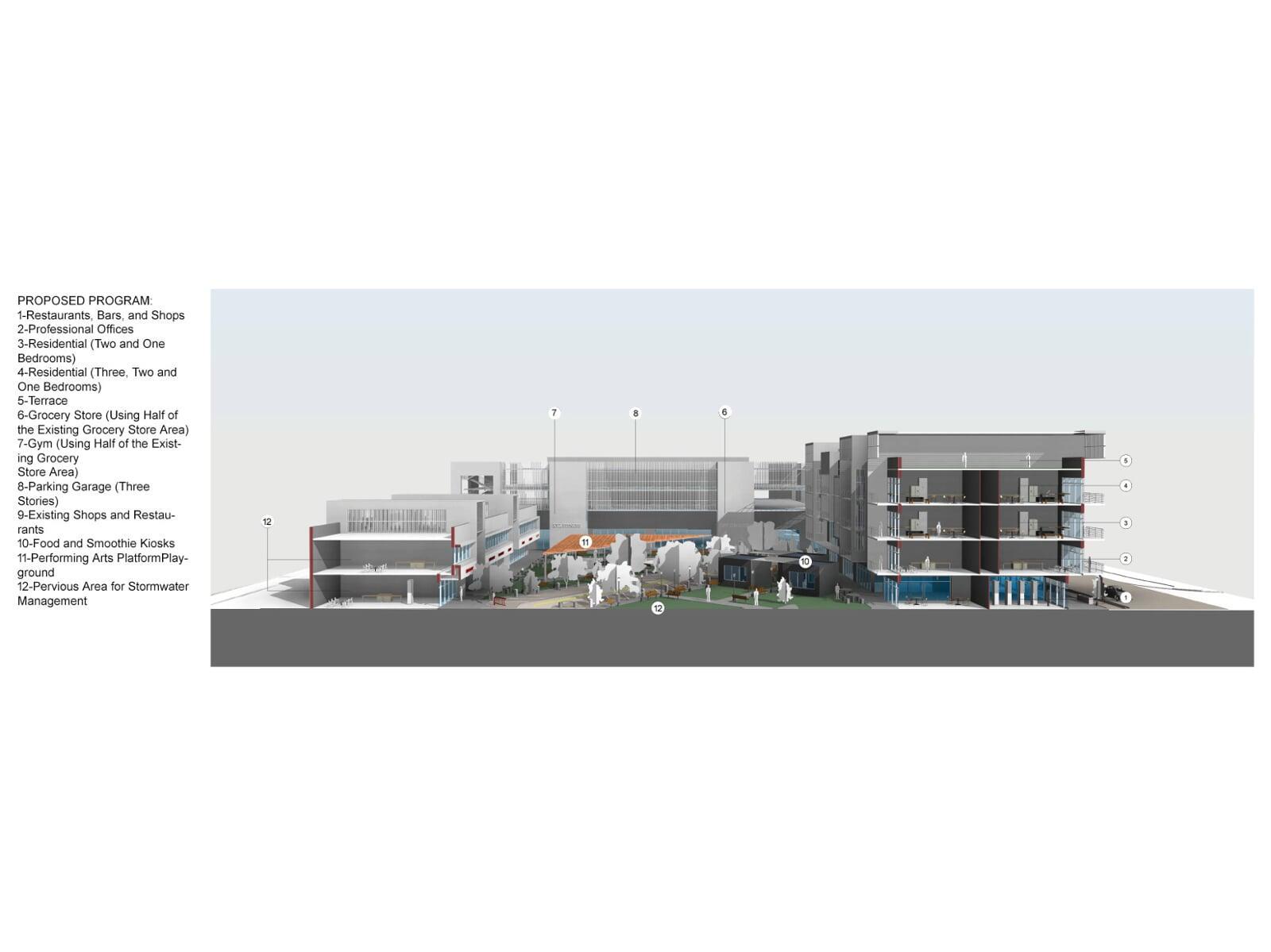 Section through the plaza